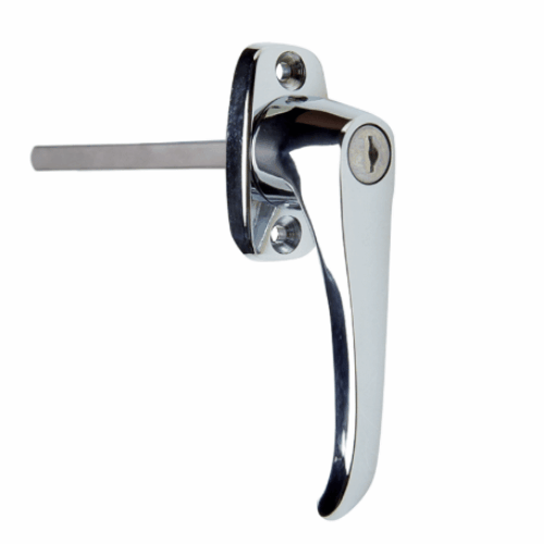 Chrome-plated “L” handle closure