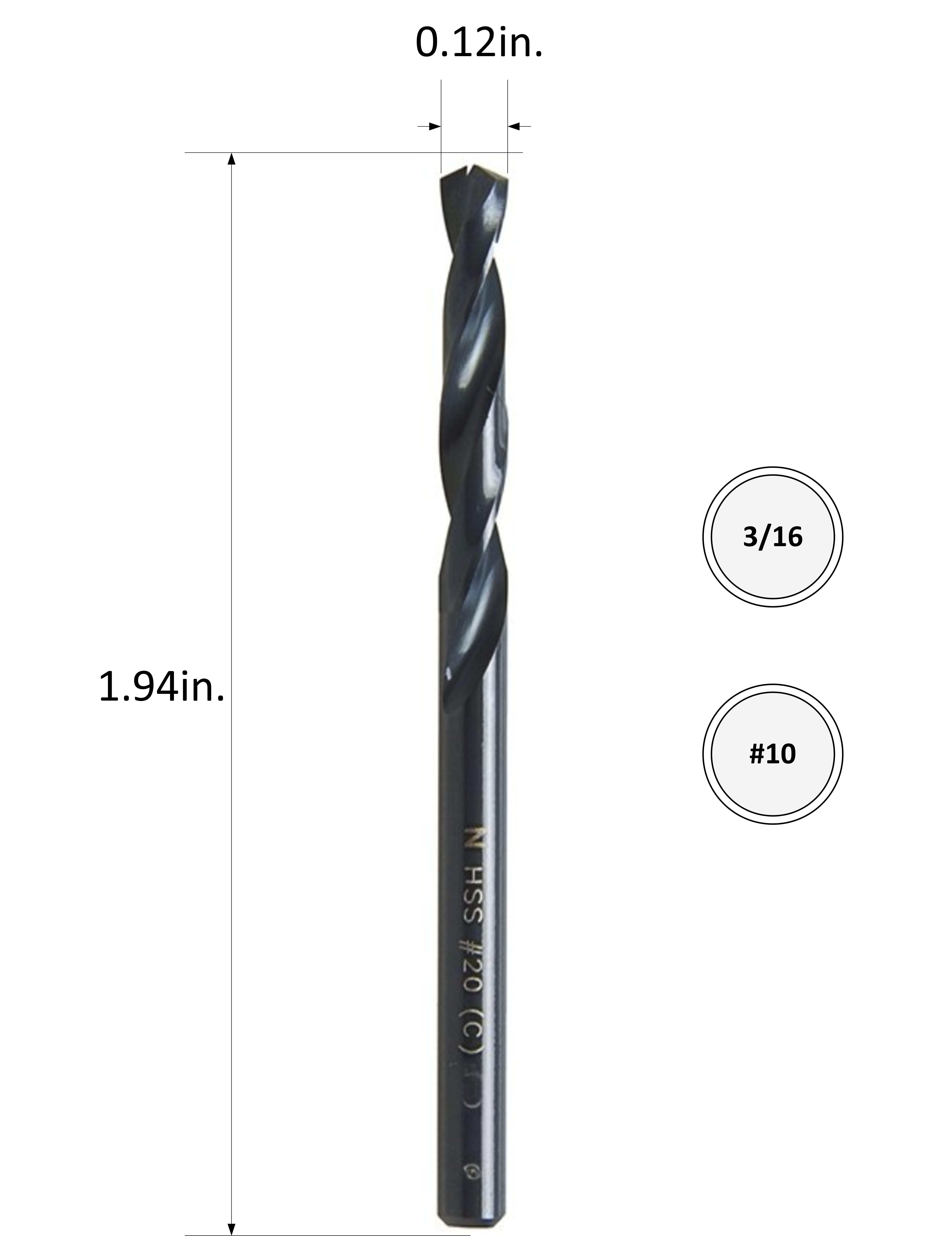 Drill Bit 10" 3/16 Black Cobalt